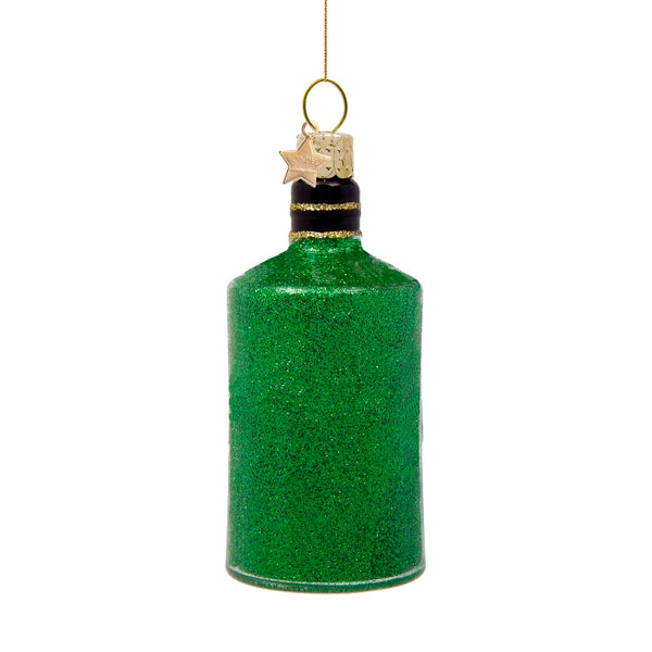 Vondels Glas Ornament Gin Bottle Green Glitter
