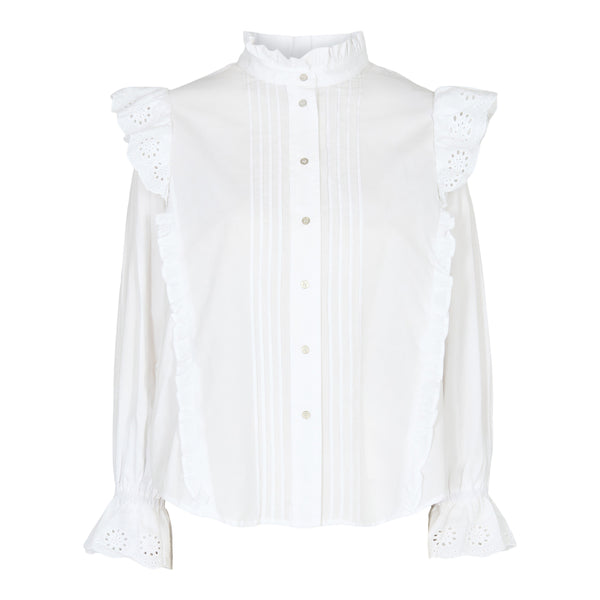 Co'Couture Agnes Anglais Frill Skjorte White