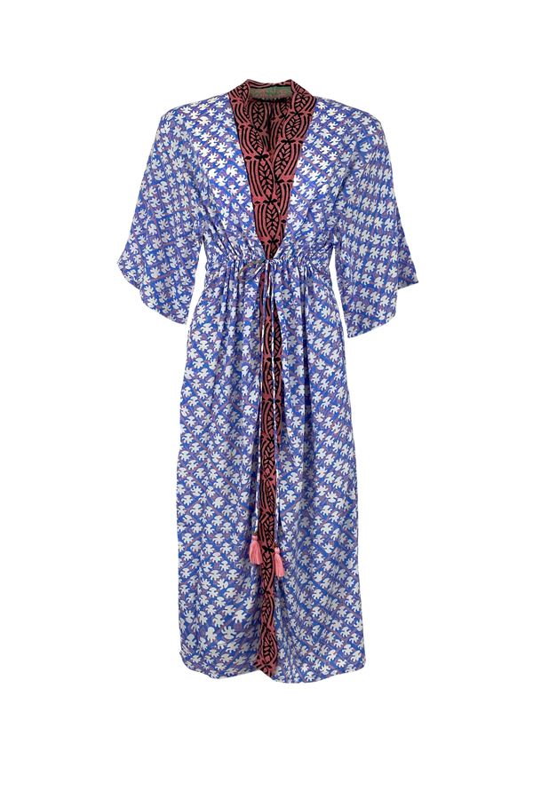 Black Colour Luna Long Kimono Blue Puzzle