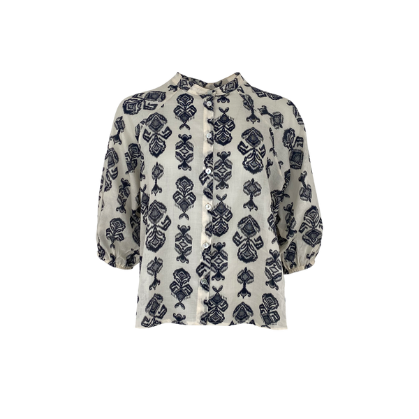 Black Colour Ikat Bluse Off White/Black