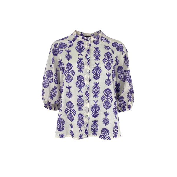 Black Colour Ikat Bluse Off White/Purple