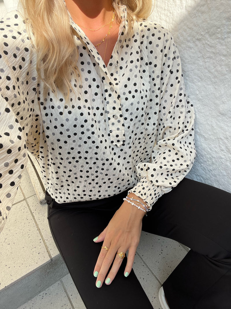 Co'Couture Dot Placket Bluse Bone