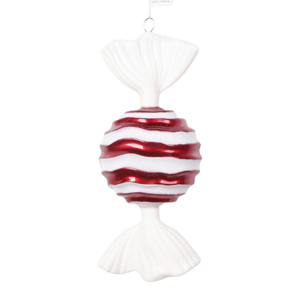 Swirl Candy Ornament Red/White Glitter