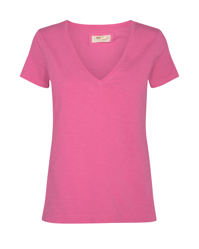 Mos Mosh Arden Organic V-neck T-shirt Fandango Pink