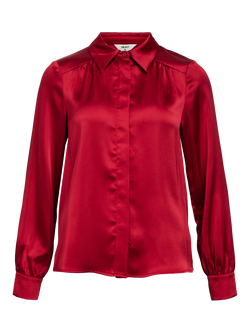 Object Sateen L/S Shirt Noos Shirts Red Dahlia