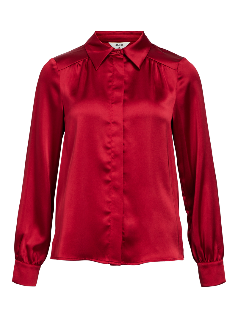 Object Sateen L/S Shirt Noos Shirts Red Dahlia