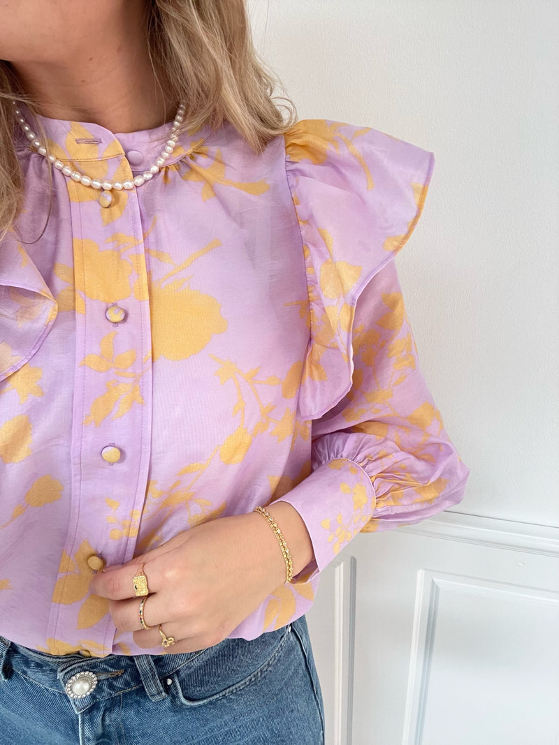 River Island floral ruffle blouse in pink