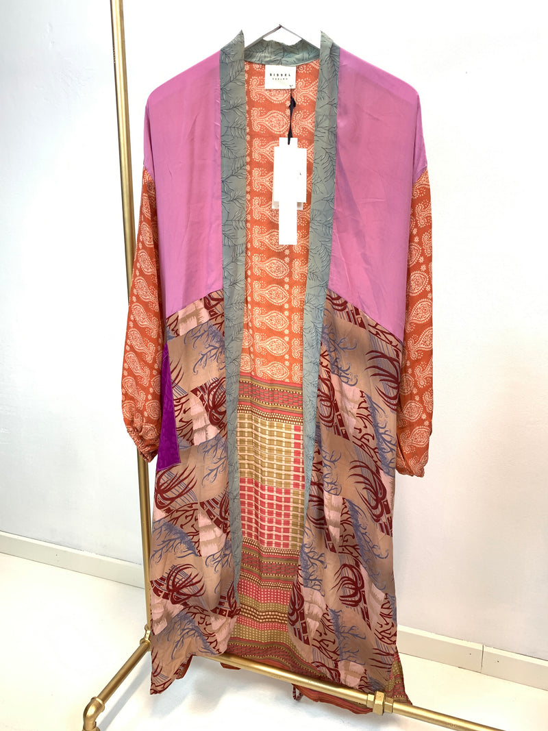 Sissel Edelbo Long Silk Pocket Kimono Purple Mix