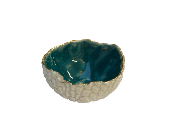 Keramik By Miabella Lille Mørkegrøn Smykkeskål Guld Prikker