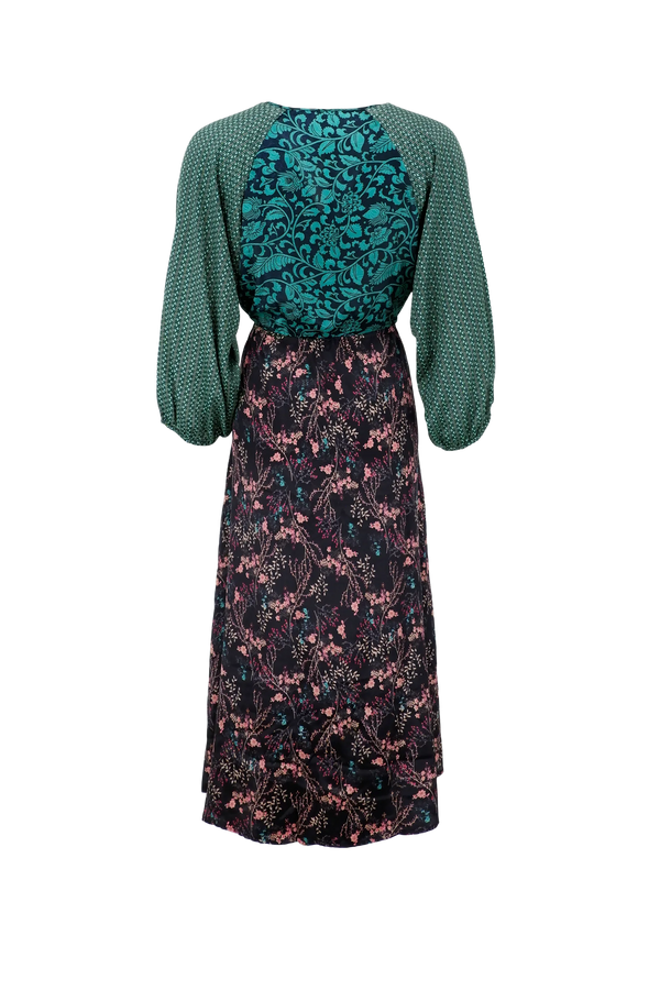 Black Colour Luna Multi V-Neck Long Kjole Scarlett Green Mix