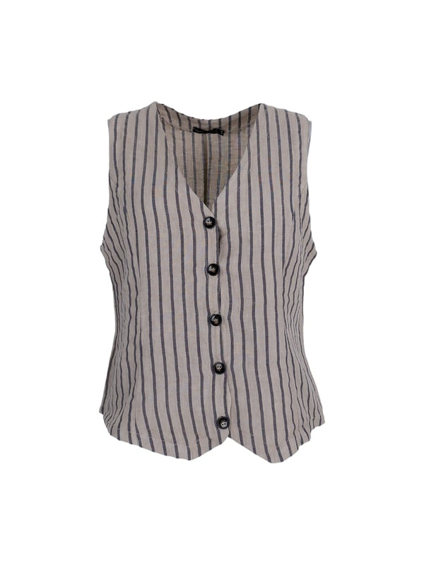 Black Colour Melina Vest Beige Stripe